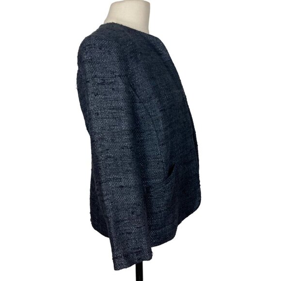 Eileen Fisher Open Blazer Jacket Womens 6 Black Silver Slubby Lined - Picture 10 of 11